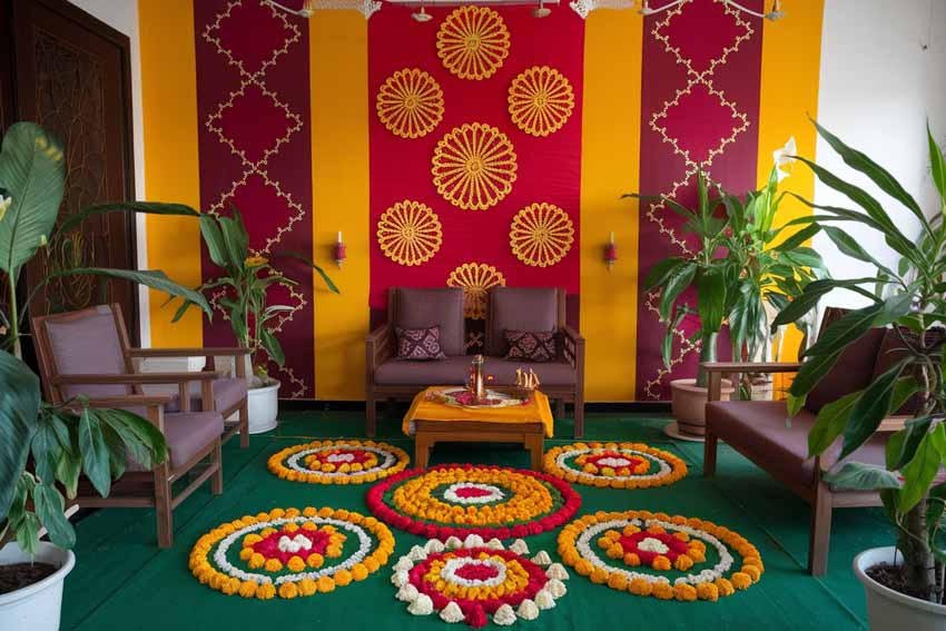 Floral rangoli festival seating