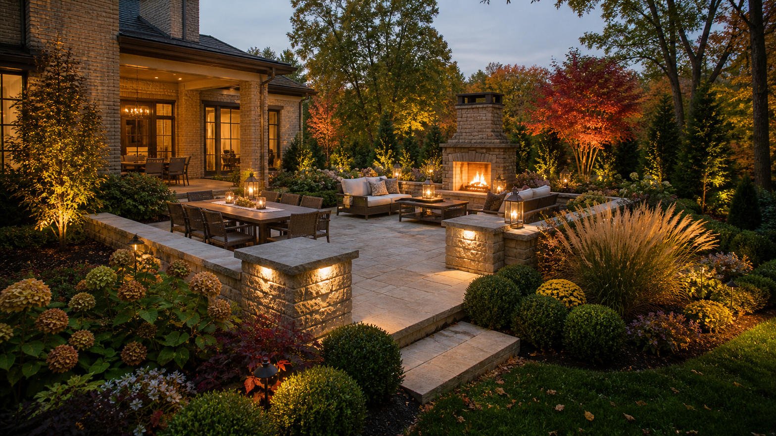 Garden patio at dusk