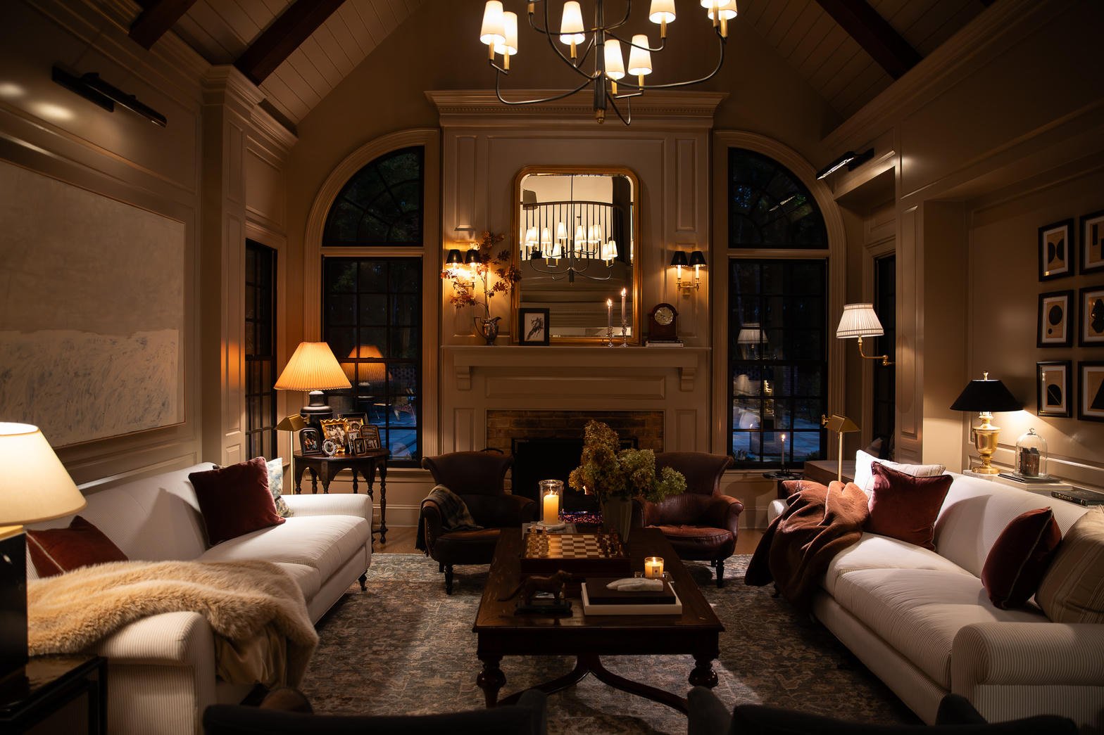 Warm living room with layered lighting